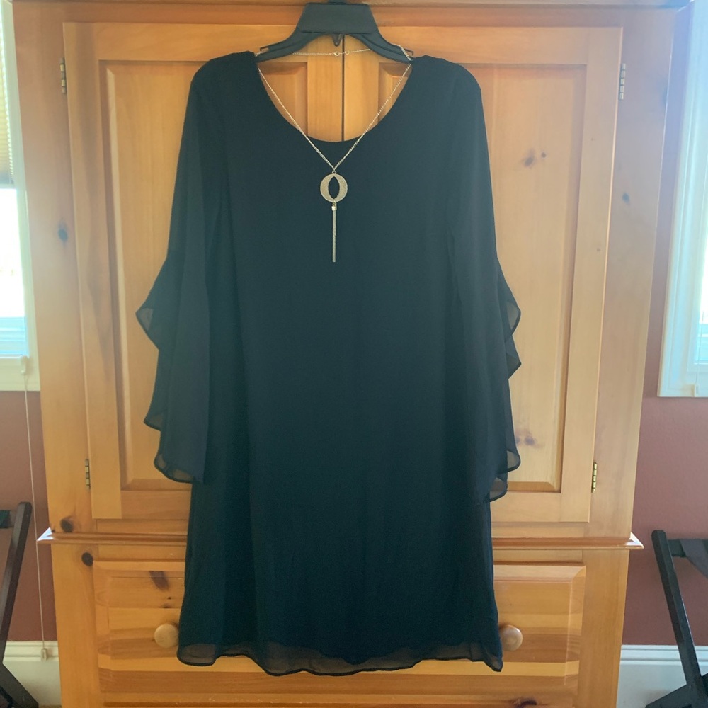 Thalia Sodi Black Dress with Gold Necklace